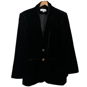 Calvin Klein Women’s Black Velvet Gold Buttons Jacket Blazer Plus Size 16W